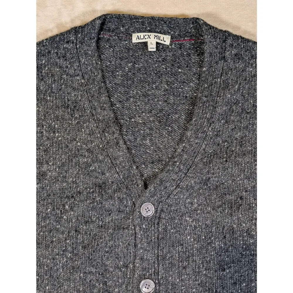 Alex Mill Mens Large Donegal Merino Wool Alpaca Cardigan Sweater Charcoal Gray
